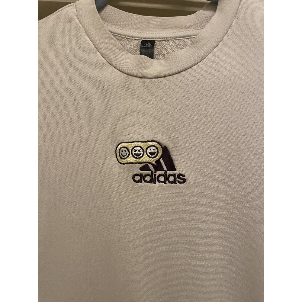 Adidas Optimoticons Men's Crew Sweatshirt Tan Brown Small Emoji Smiley Leisure